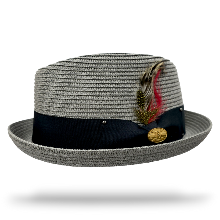 Diamond Crown paper straw Pork Pie Hat - Grey