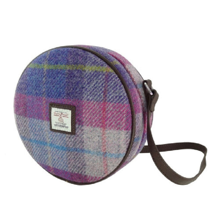Glen Appin Harris Tweed Bannock Small Round Shoulder Bag Pink/Purple Check