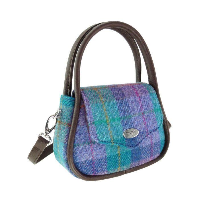 Glen Appin Harris Tweed Buchan Rounded Mini Bag Turquoise Tartan
