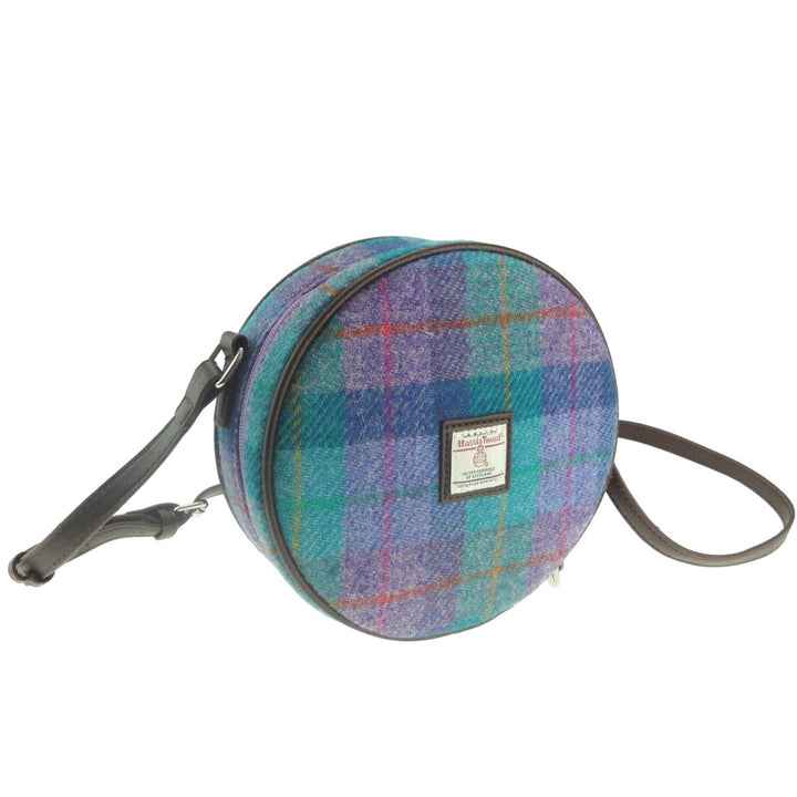 Glen Appin Harris Tweed Bannock Small Round Shoulder Bag Turquoise Check