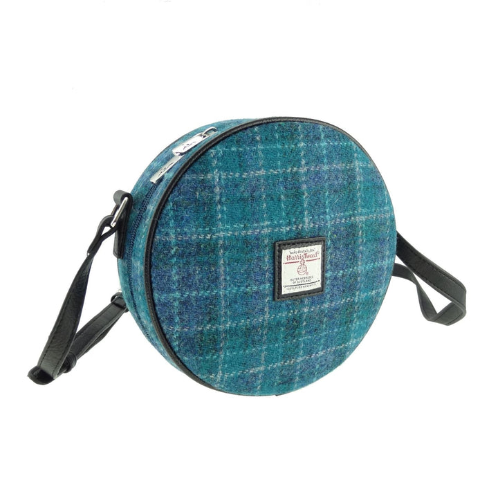 Glen Appin Harris Tweed Bannock Small Round Shoulder Bag Sea Blue
