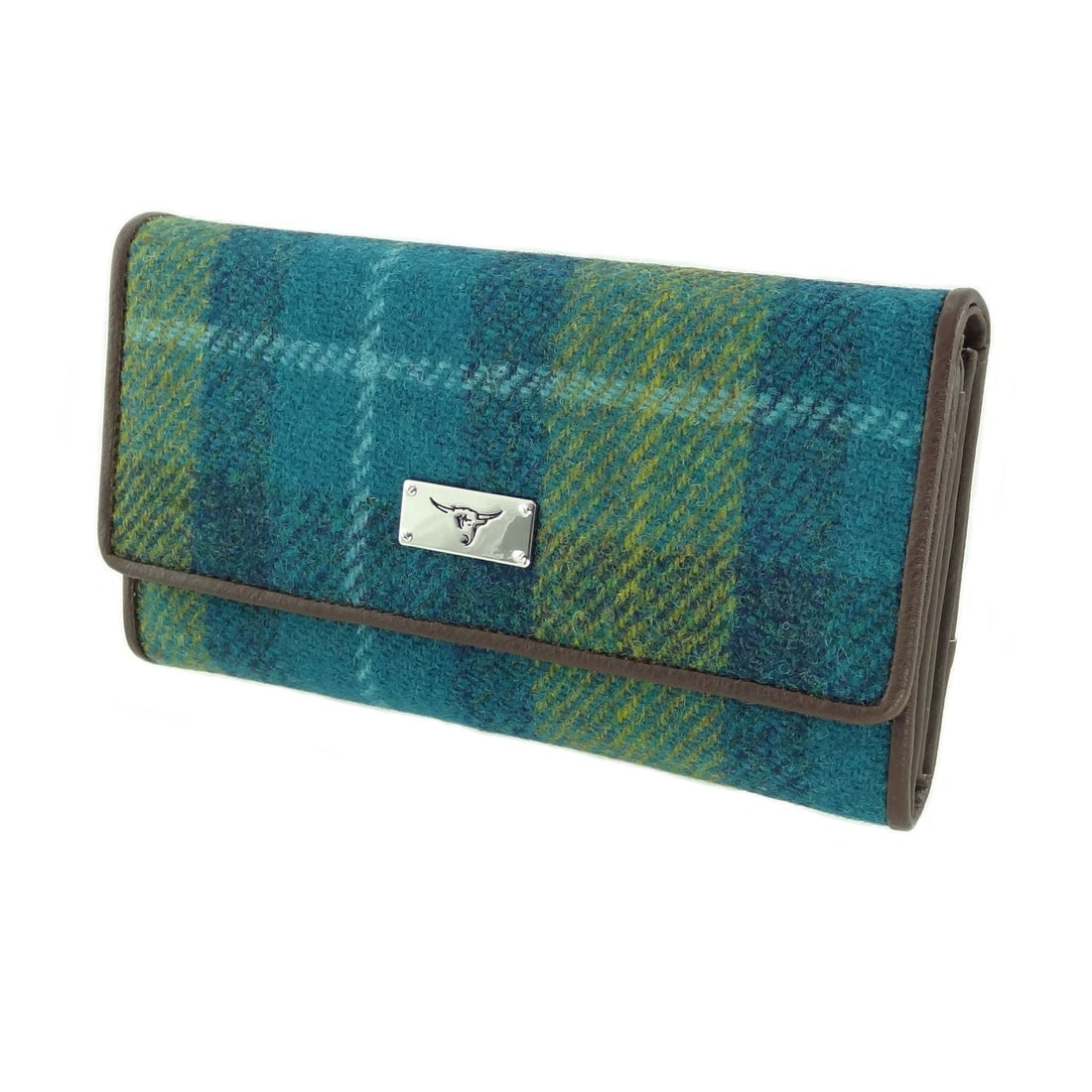 Glen Appin Harris Tweed Ladies Long Fold-over Tiree Purse Sea Blue Green Check