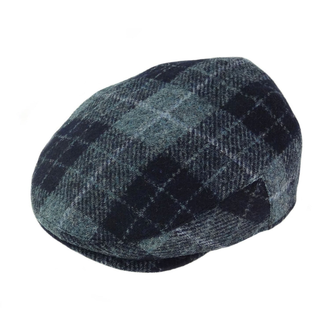 Glen Appin Harris Tweed Wool Country Flat Cap Black/Grey Check
