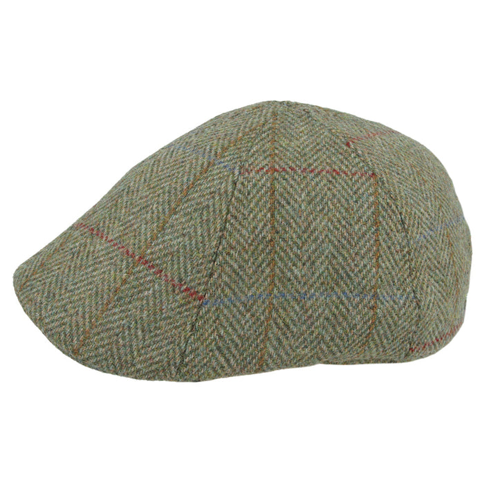 Duckbill Six Panel Wool Herringbone Check Tweed Flat Cap
