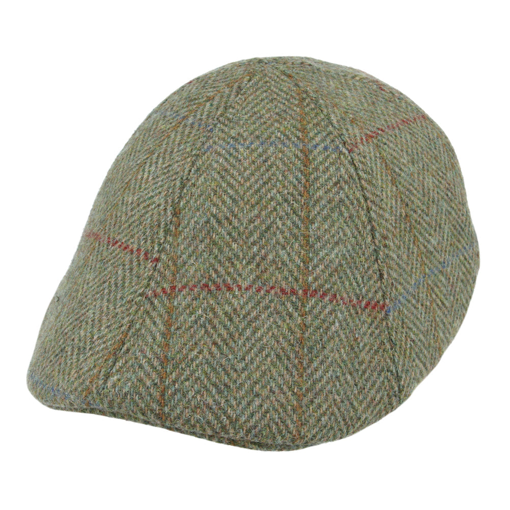 Duckbill Six Panel Wool Herringbone Check Tweed Flat Cap