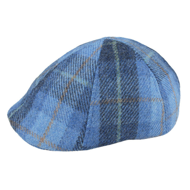 Duckbill Six Panel Check Tweed Wool Flat Cap - Navy