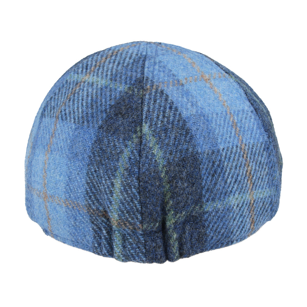 Duckbill Six Panel Check Tweed Wool Flat Cap - Navy