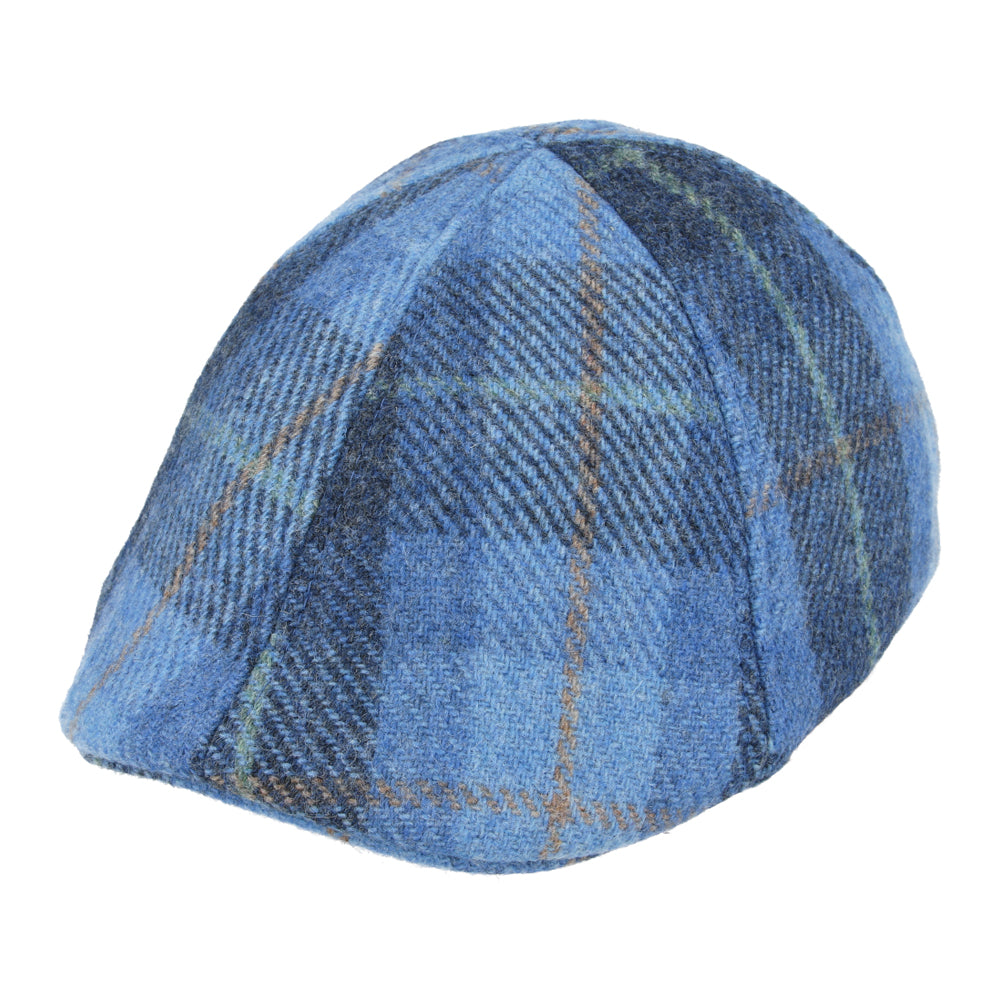 Duckbill Six Panel Check Tweed Wool Flat Cap - Navy