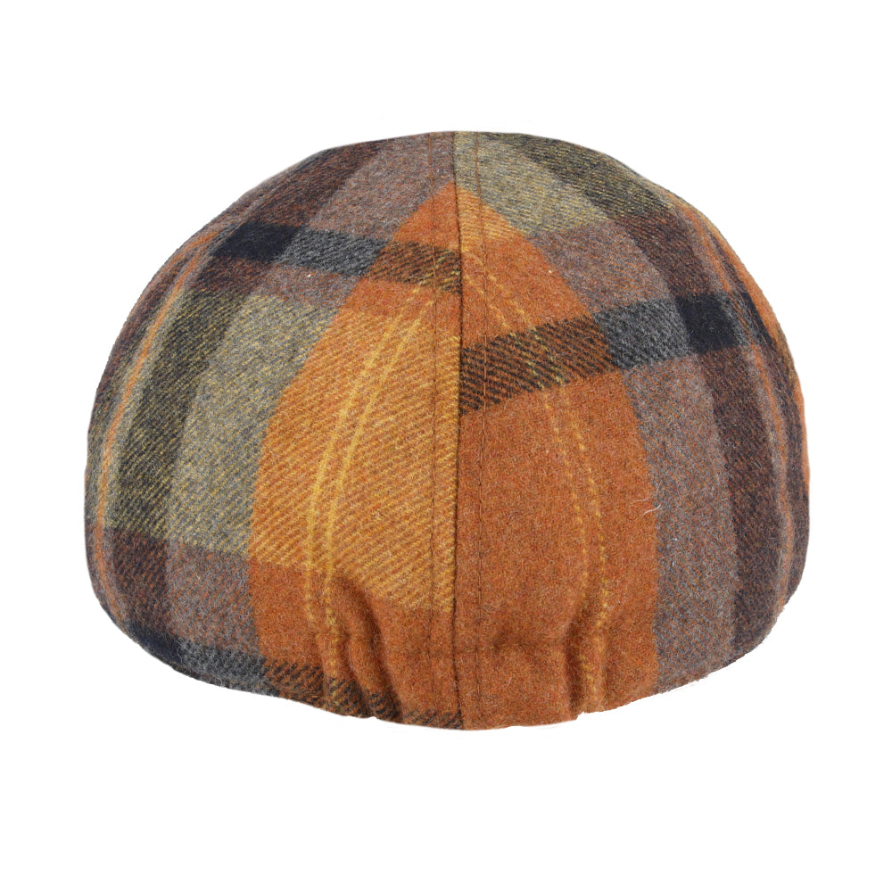 Duckbill Six Panel Check Tweed Flat Cap - Orange