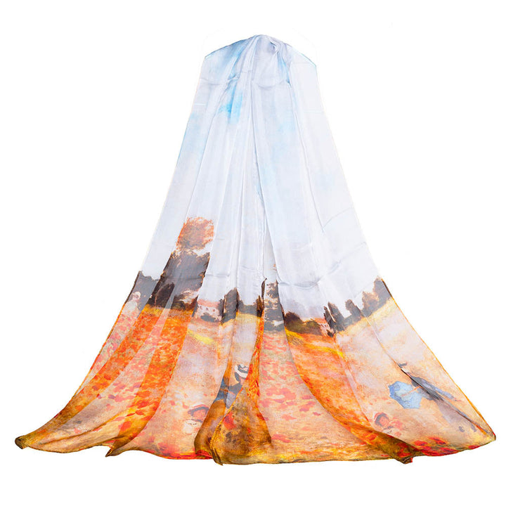 Claude Monet Poppy field - 100% Pure Silk Scarf