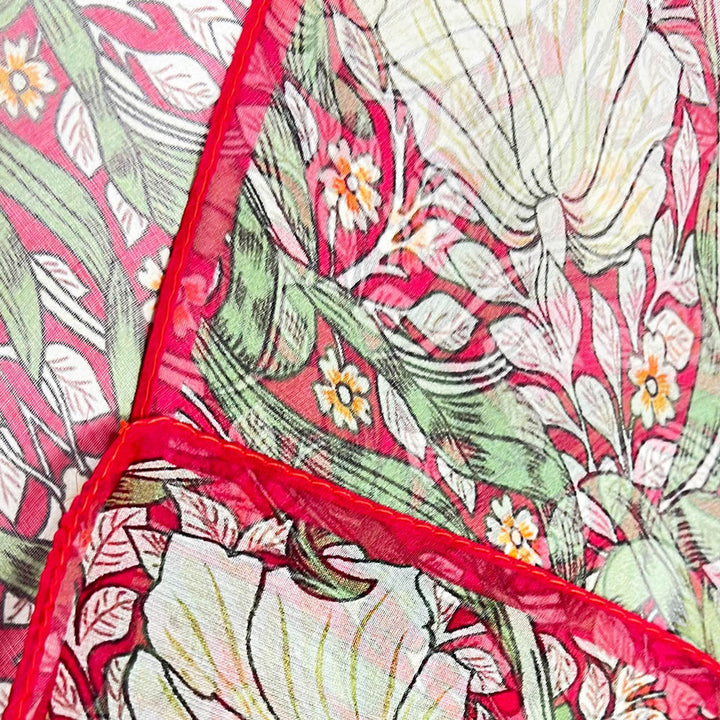 William Morris Pimpernel and Thyme Red - 100% Pure Silk Scarf