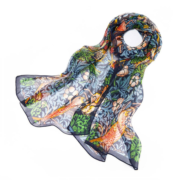 William Morris Strawberry Thief Blue - 100% Pure Silk Scarf