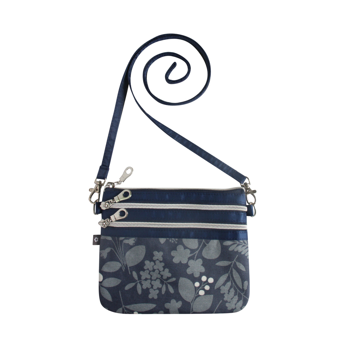 Navy Floral Small Oil Cloth 3-zip Pouch Cross Body Bag by Earth Squared