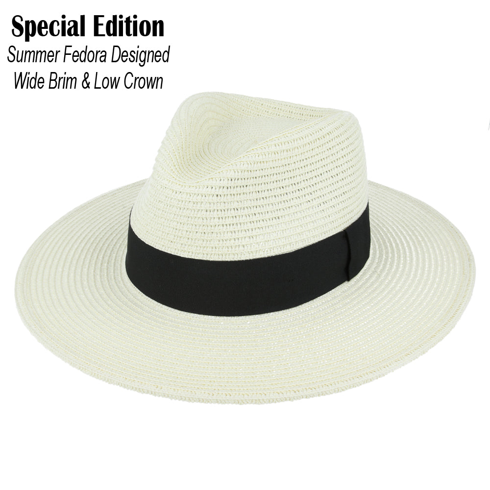 Summer Fedora Designed Wide Brim & Low Crown - Stone