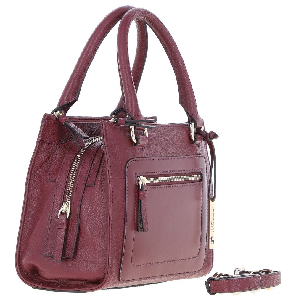 Stylish Ashwood Three Section Leather Tote Shoulder Bag in Wine