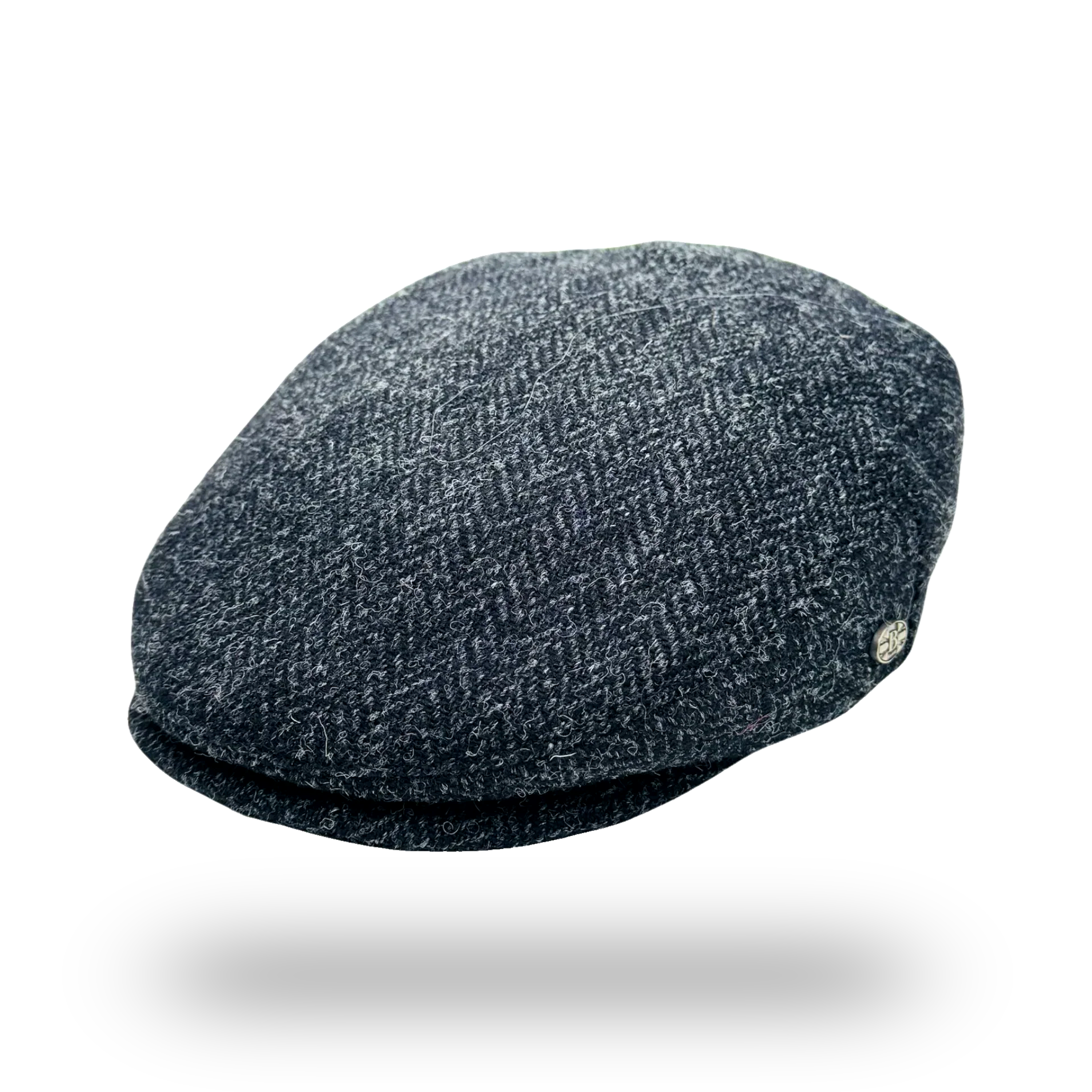 Harris Tweed Herringbone Flat Cap – Black