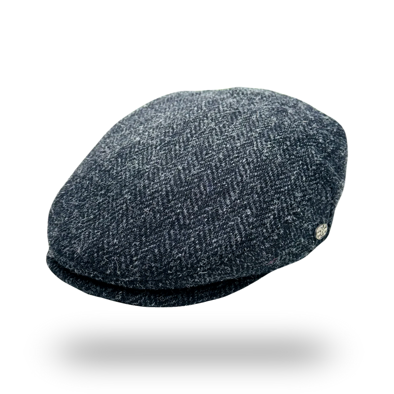 Harris Tweed Herringbone Flat Cap – Black