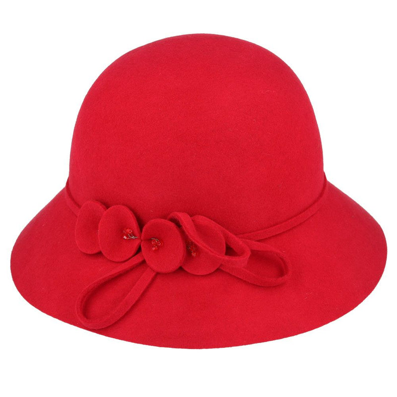 Maz Ladies Chic Vintage Wool Cloche Hat With Flower & Strap Belt Around