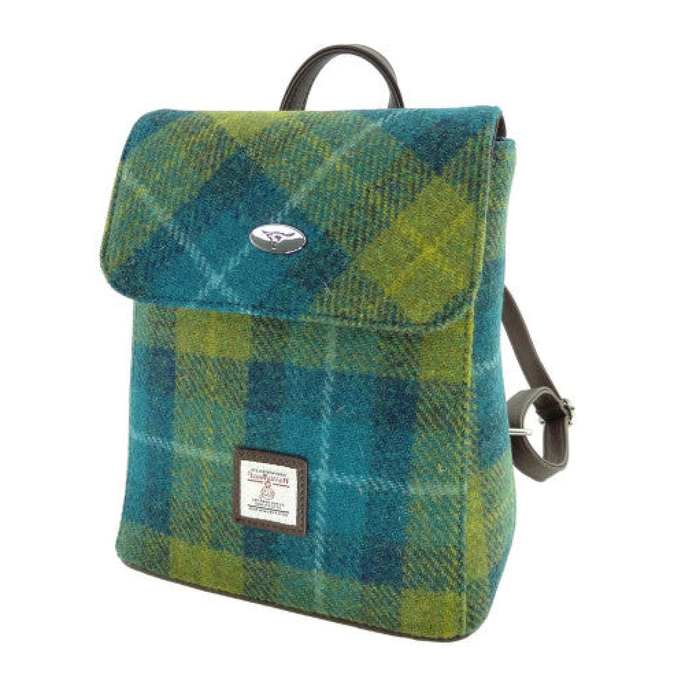 Glen Appin Harris Tweed Tummel Backpack Sea Blue & Green Check