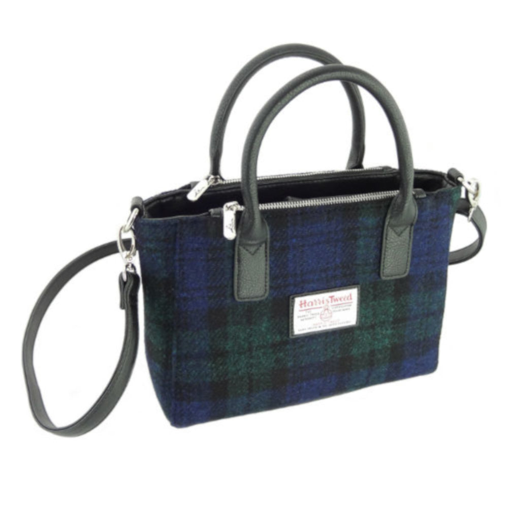 Glen Appin Harris Tweed Brora Tote Handbag Black Watch