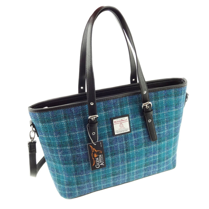 Glen Appin Harris Tweed Classic Spey Tote Handbag Sea Blue