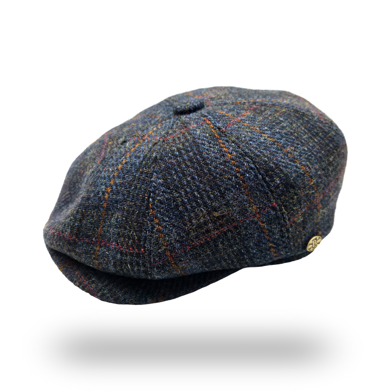 Eriskay Blue Overcheck Harris Tweed Newsboy Cap