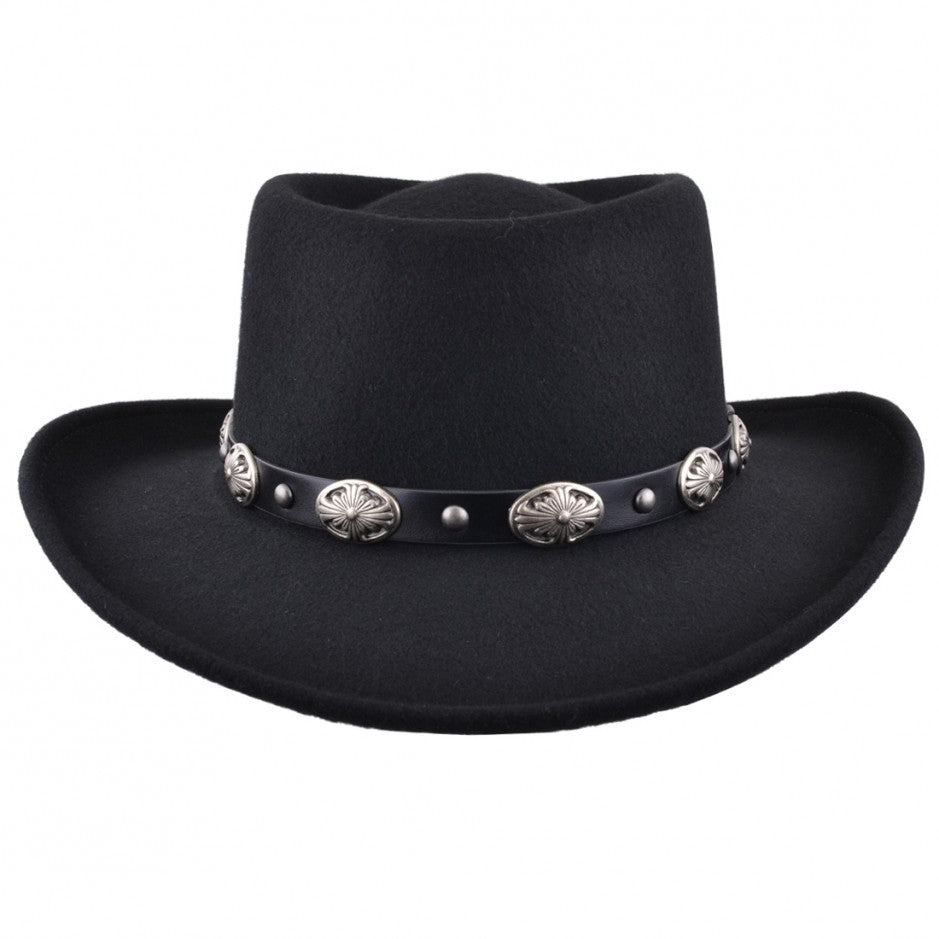 Black Felt Gambler Hat with Buckle Band