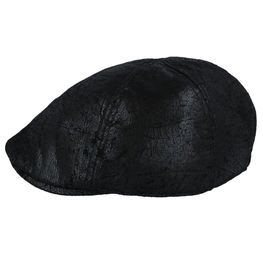 Cracked Leather Look Distressed Vintage Duckbill Flat Cap