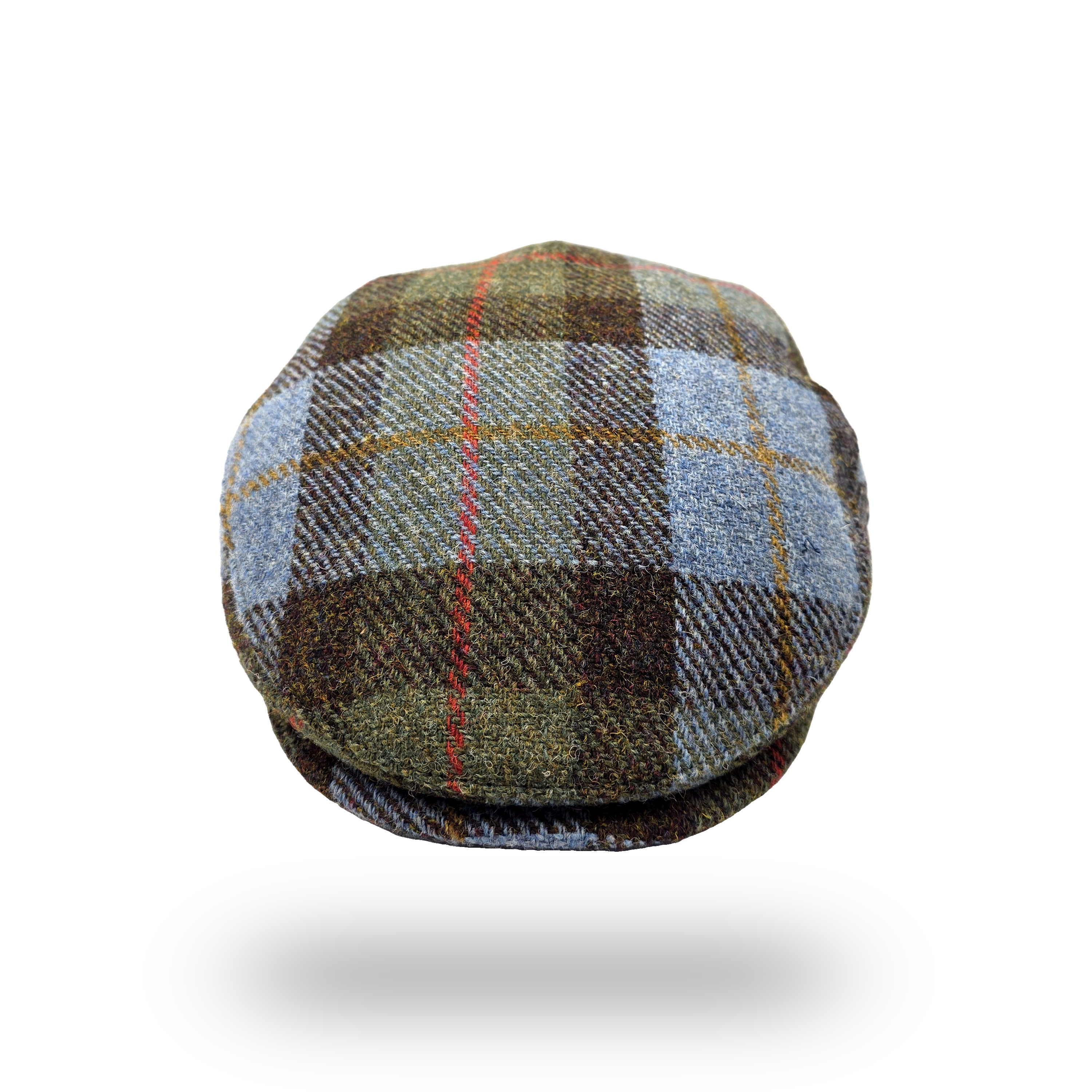 Uist Blue Tartan Harris Tweed Flat Cap, front view