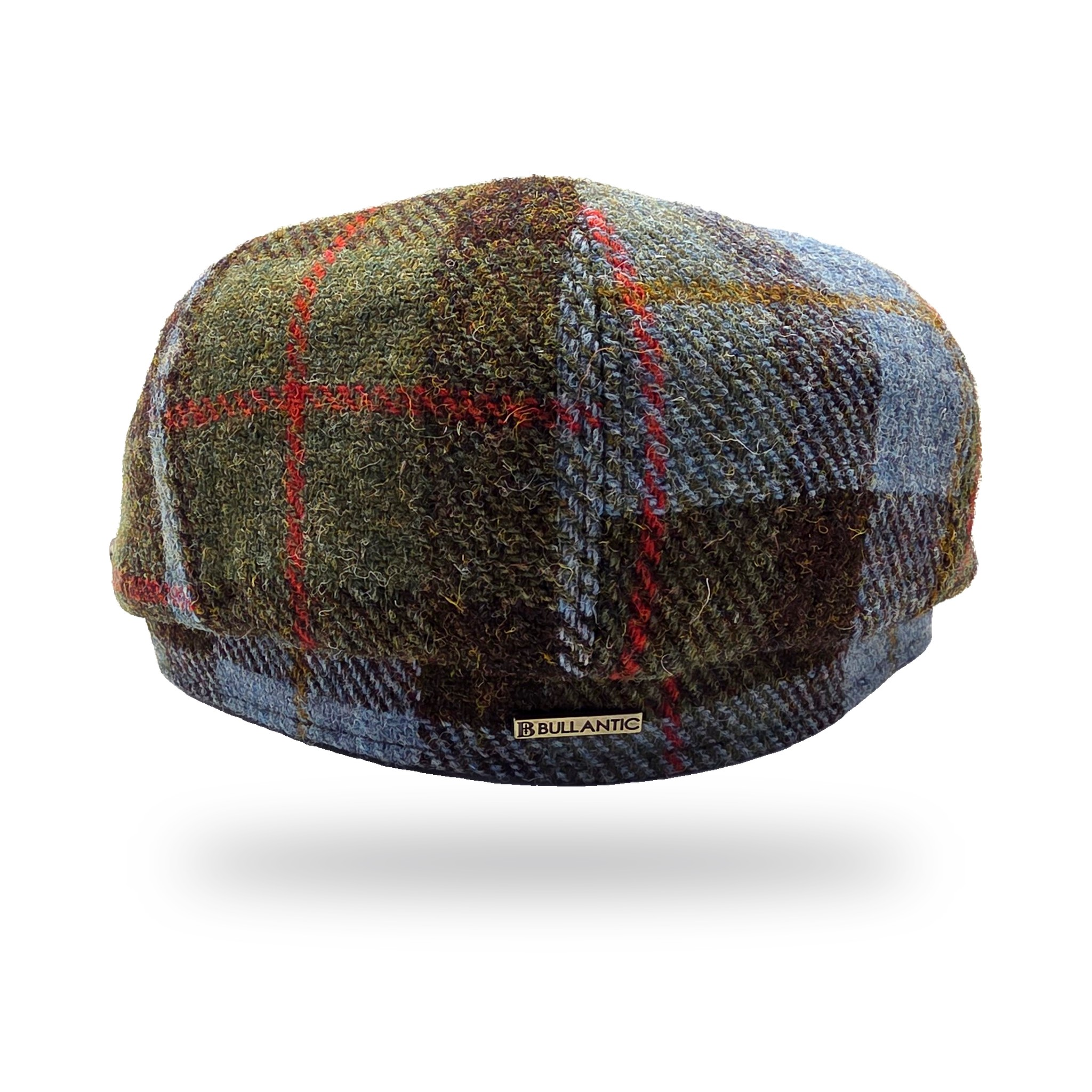 Hebridean Tartan Harris Tweed Newsboy Cap, back view with Bullantic badge