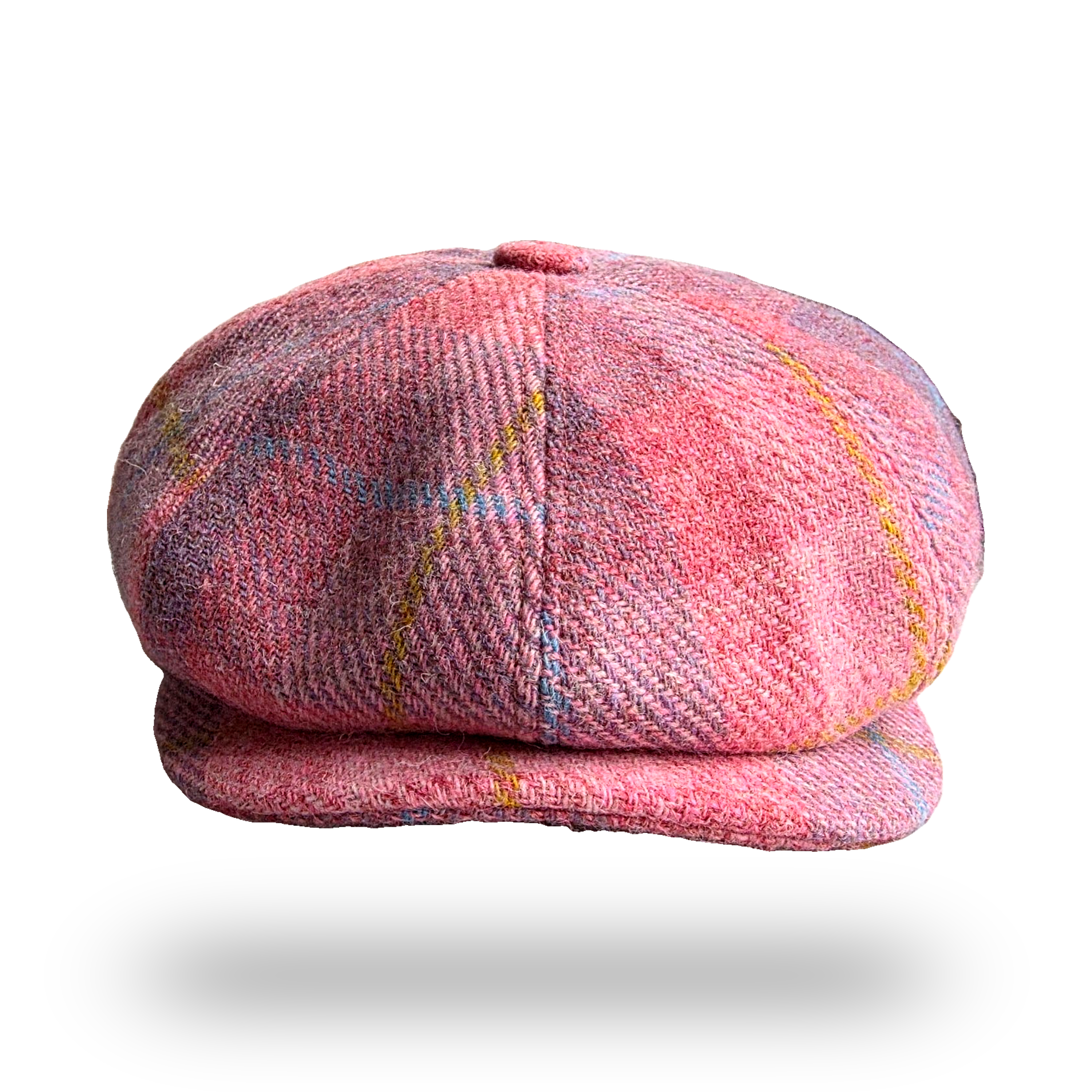 Machair Pink Tartan Harris Tweed Newsboy Cap, front view