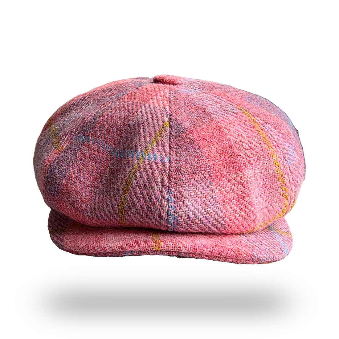 Machair Pink Tartan Harris Tweed Newsboy Cap, front view