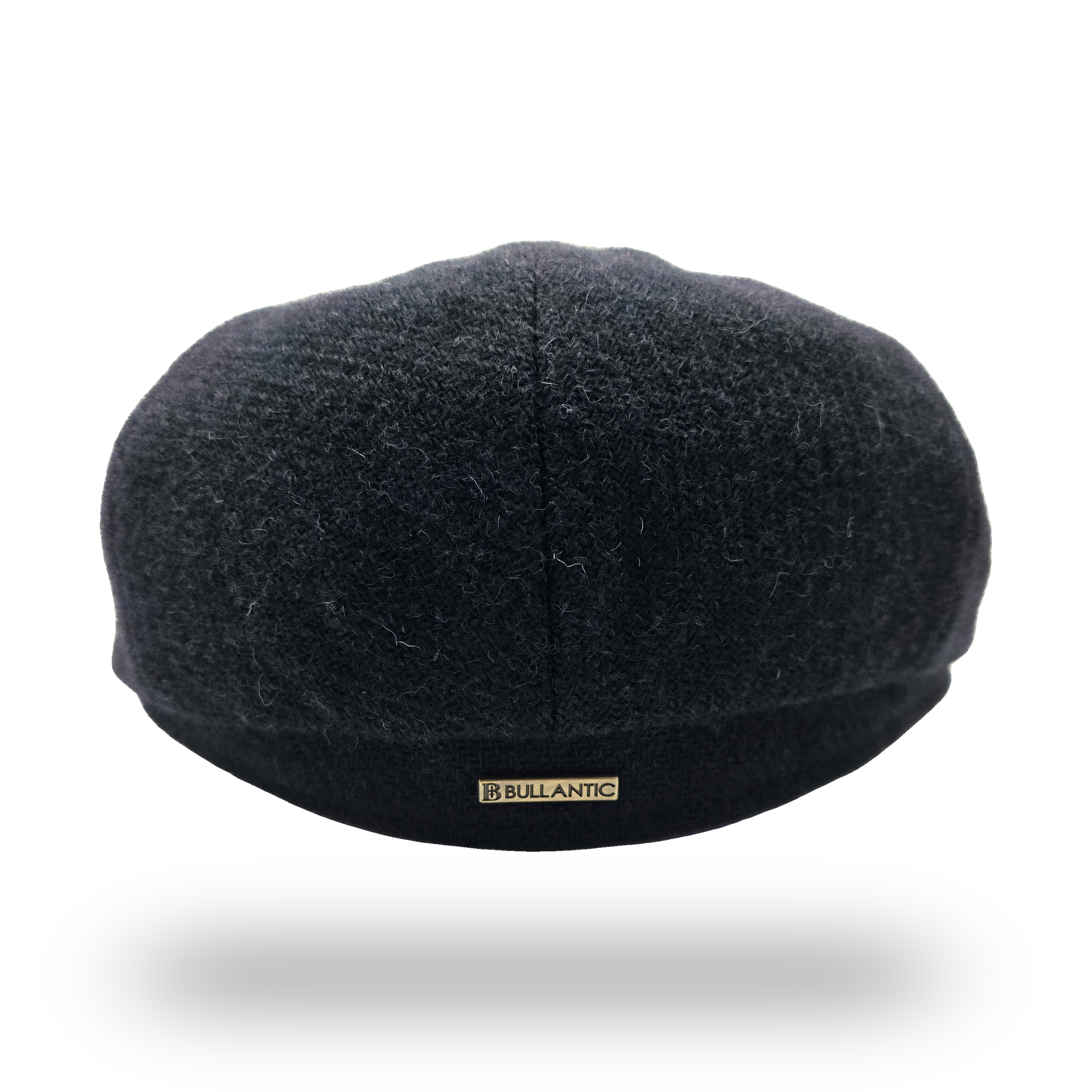 Midnight Navy Harris Tweed Flat Cap, back view with Bullantic bar badge