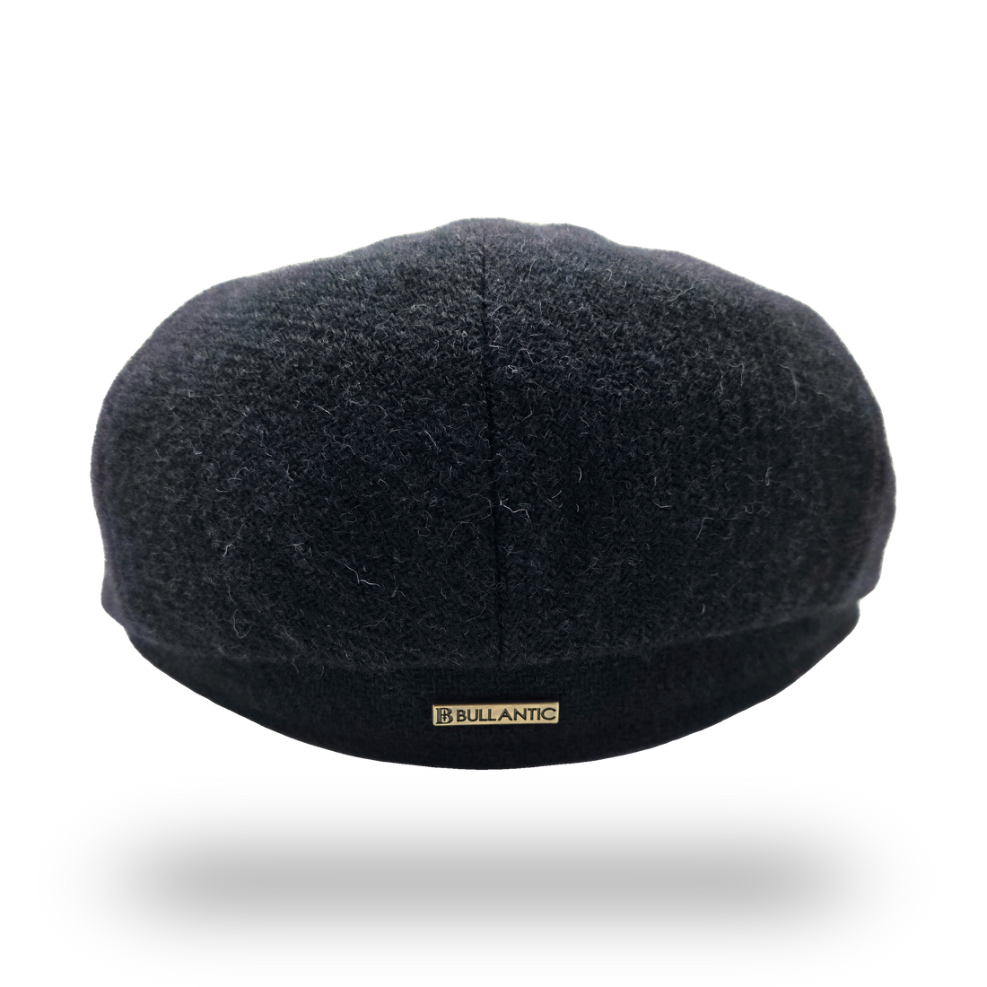 Midnight Navy Harris Tweed Flat Cap, back view with Bullantic bar badge