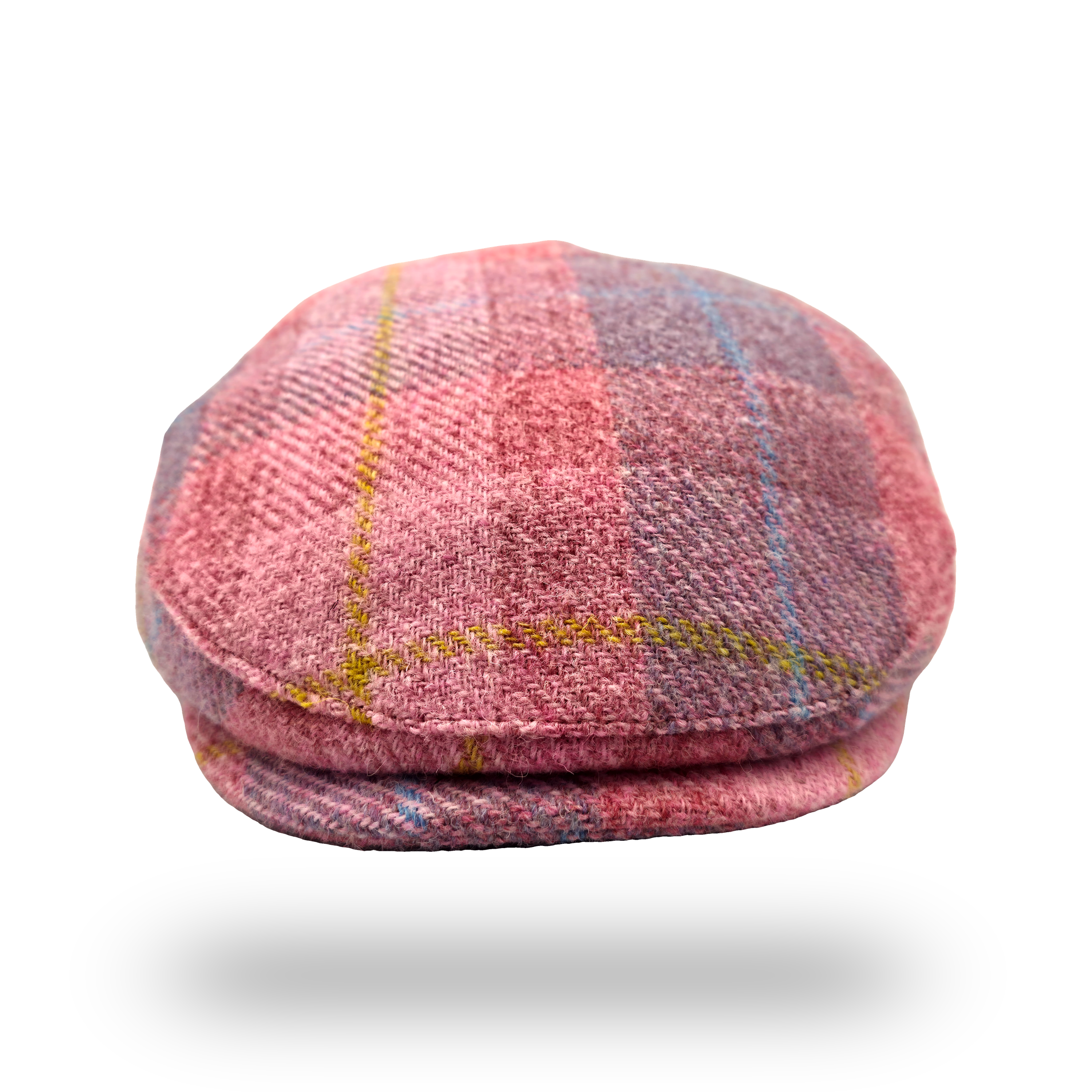 Machair Pink Tartan Harris Tweed Flat Cap, front view