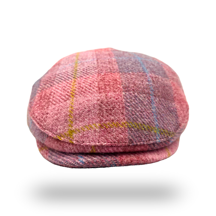 Machair Pink Tartan Harris Tweed Flat Cap, front view