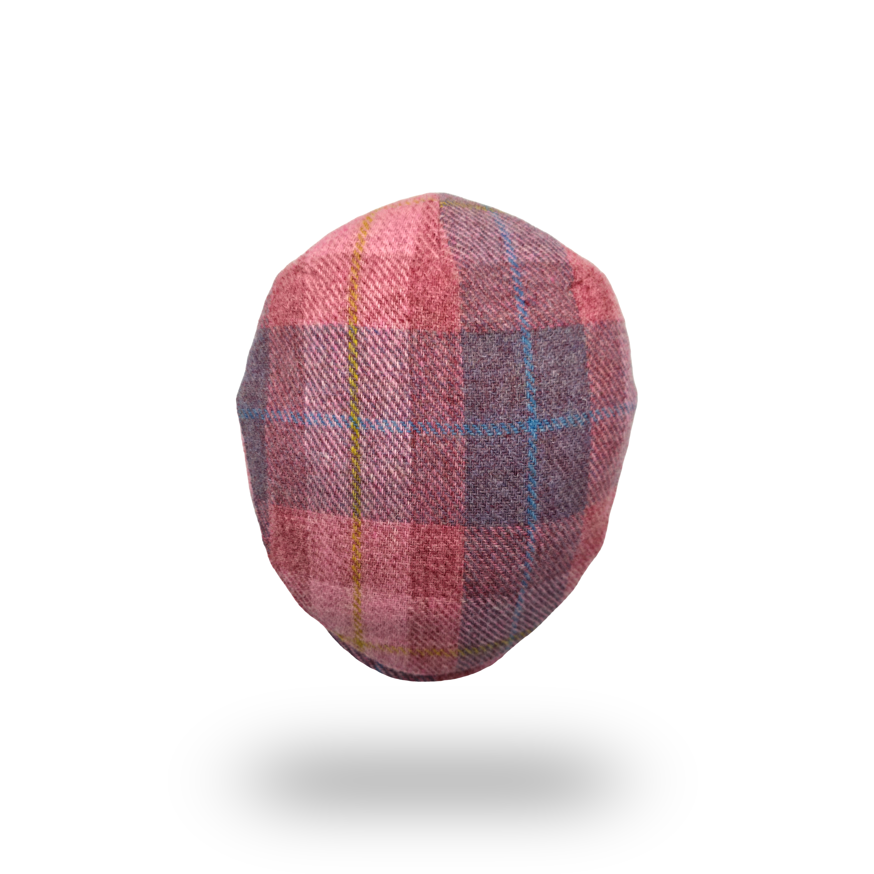 Machair Pink Tartan Harris Tweed Flat Cap, top view
