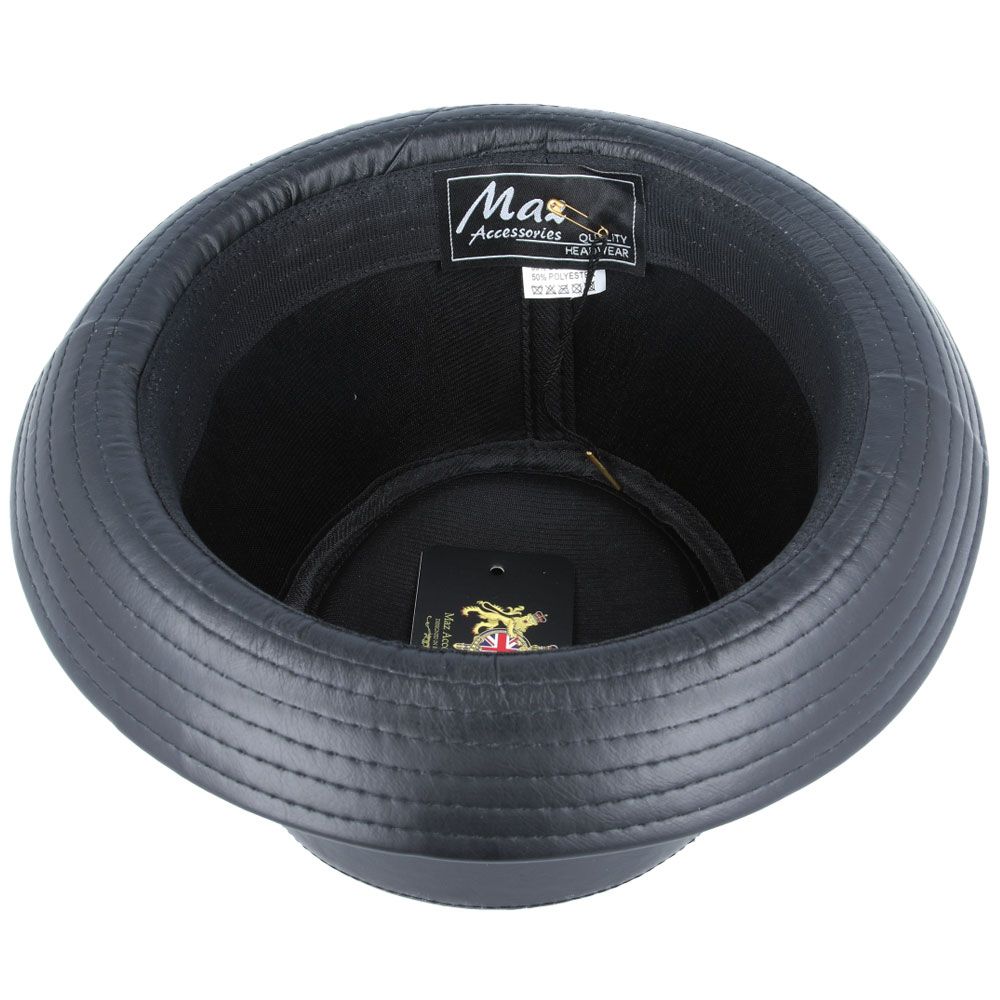 Maz Vintage Leather Look Pork Pie Hat, Mat Black