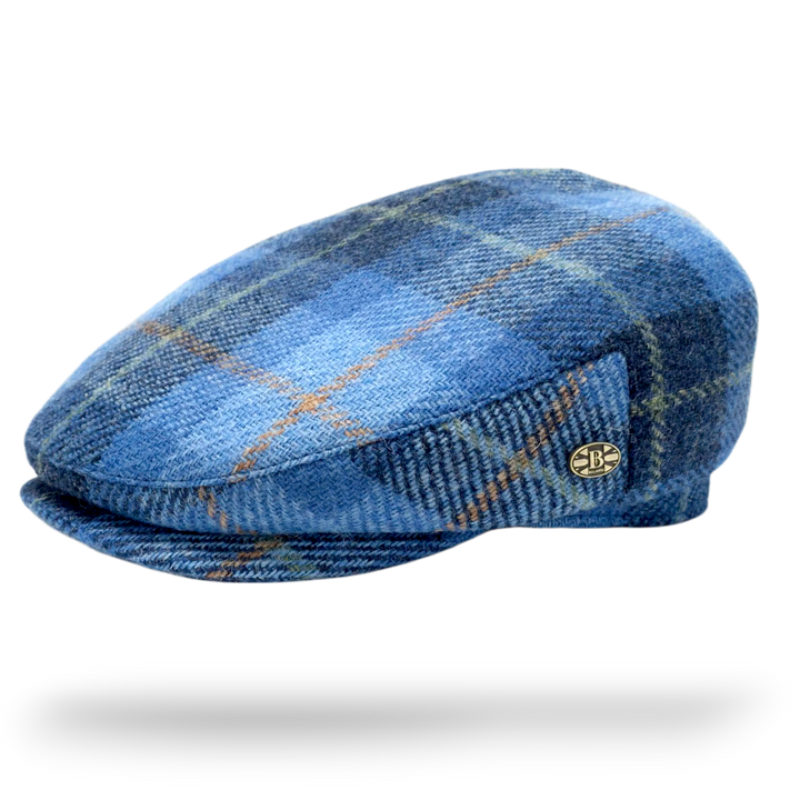 Light Blue Tartan Harris tweed Flat Cap