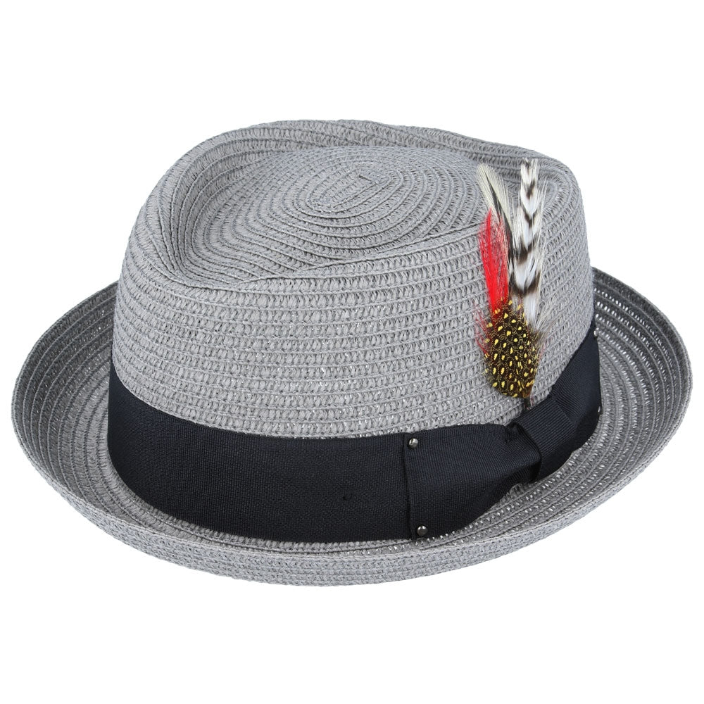 Diamond Crown paper straw Pork Pie Hat - Grey