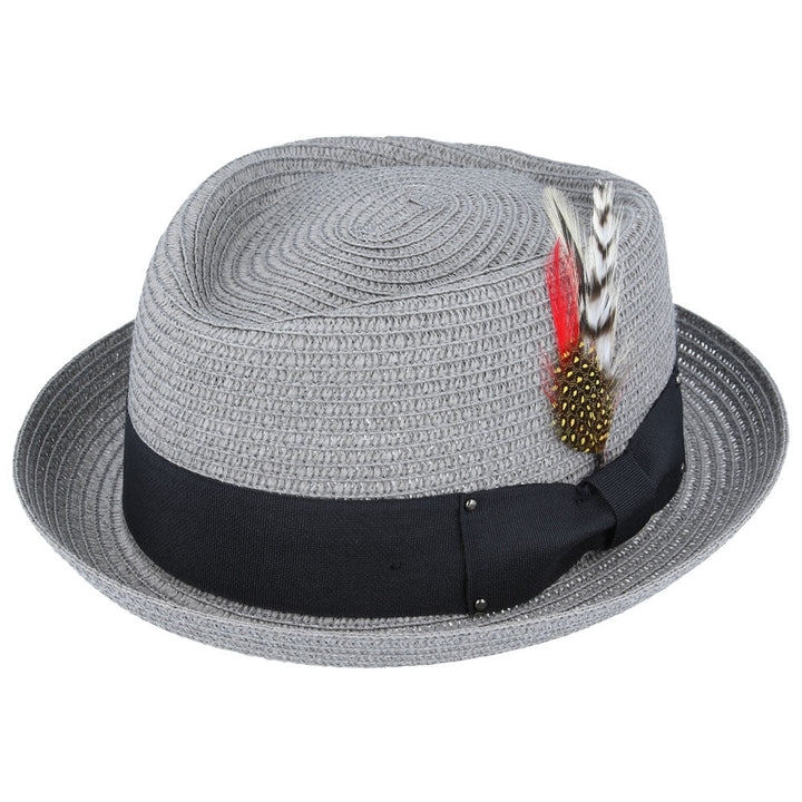Diamond Crown paper straw Pork Pie Hat - Grey