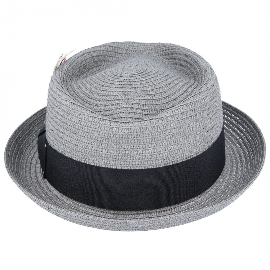 Diamond Crown paper straw Pork Pie Hat - Grey
