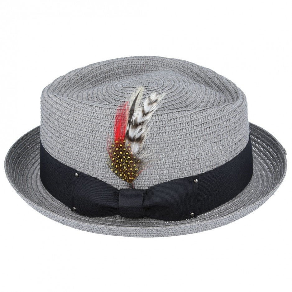 Diamond Crown paper straw Pork Pie Hat - Grey