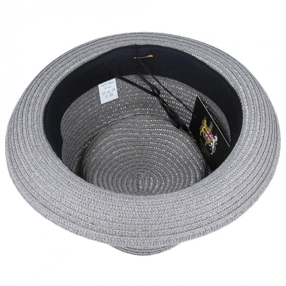 Diamond Crown paper straw Pork Pie Hat - Grey