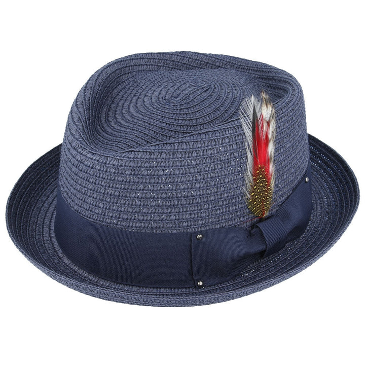 Diamond Crown paper straw Pork Pie Hat - Navy