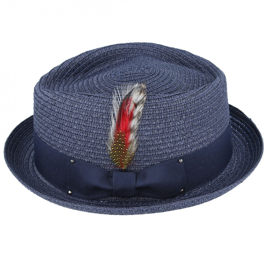 Diamond Crown paper straw Pork Pie Hat - Navy