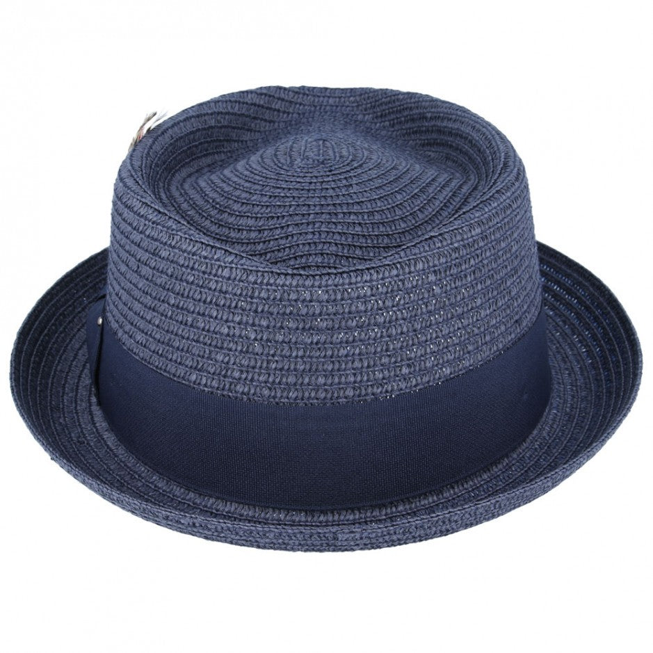 Diamond Crown paper straw Pork Pie Hat - Navy