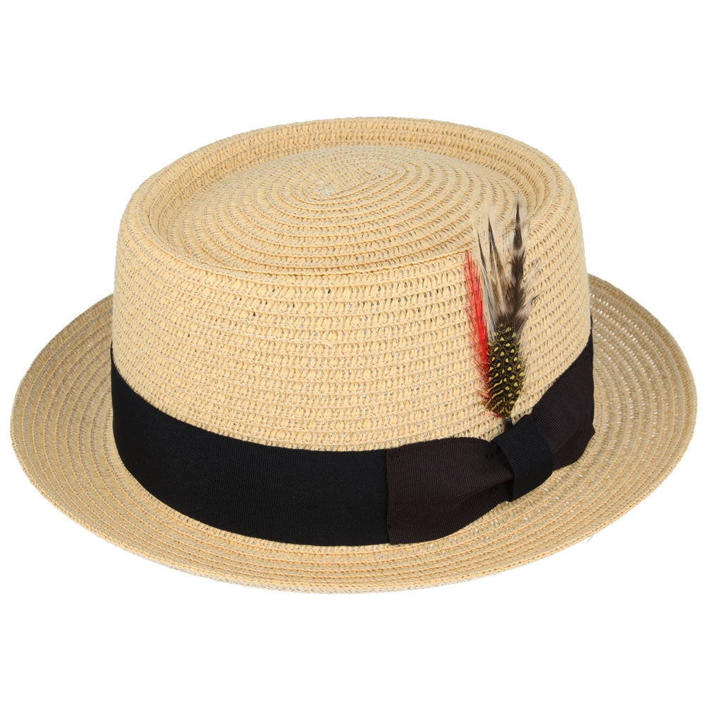 Paper Straw Pork Pie Hat - Beige