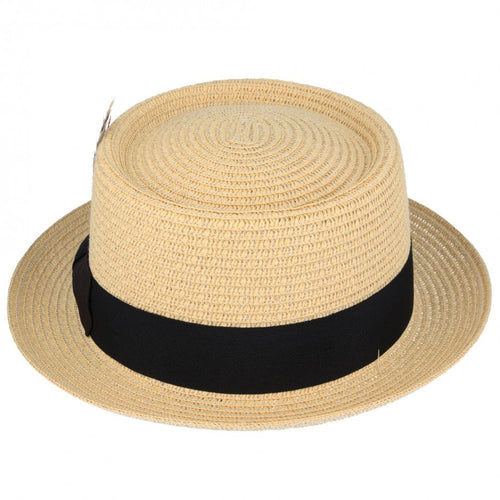 Paper Straw Pork Pie Hat - Beige