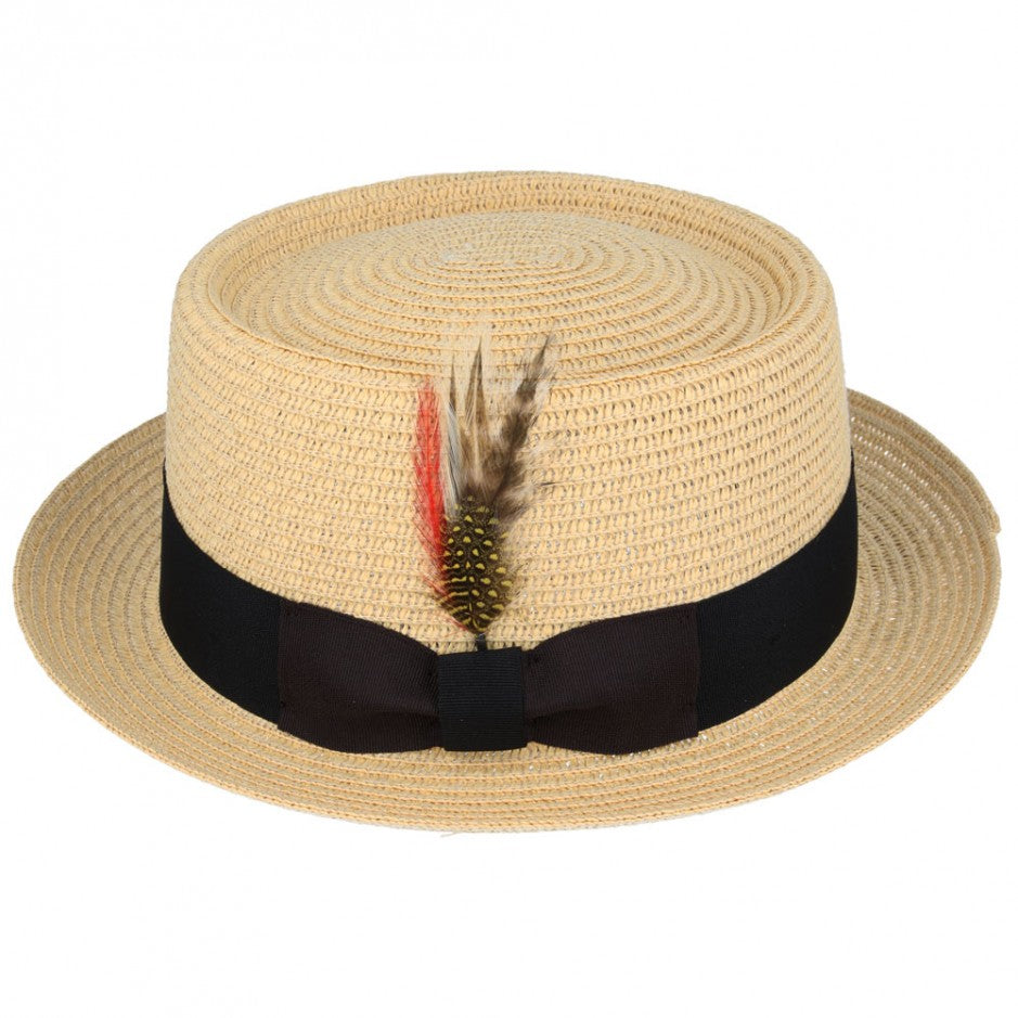 Paper Straw Pork Pie Hat - Beige